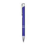 Caneta de alumínio reciclado com acabamento lacado, tinta azul cor azul real vista lateral