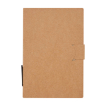 Caderno de notas adesivas com caneta com tinta preta cor natural segunda vista frontal