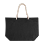 Saco de praia de algodão reciclado com asas de cordão 270 g/m2 cor preto segunda vista frontal