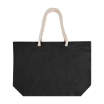 Saco de praia de algodão reciclado com asas de cordão 270 g/m2 cor preto segunda vista traseira