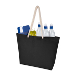 Saco de praia de algodão reciclado com asas de cordão 270 g/m2 cor preto terceira vista
