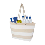 Saco de praia de algodão reciclado com asas de cordão 270 g/m2 cor branco terceira vista