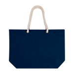 Saco de praia de algodão reciclado com asas de cordão 270 g/m2 cor azul-marinho segunda vista frontal