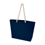 Saco de praia de algodão reciclado com asas de cordão 270 g/m2 cor azul-marinho