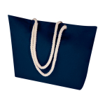 Saco de praia de algodão reciclado com asas de cordão 270 g/m2 cor azul-marinho segunda vista
