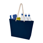 Saco de praia de algodão reciclado com asas de cordão 270 g/m2 cor azul-marinho terceira vista