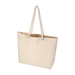 Saco de praia de algodão reciclado com asas de cordão 270 g/m2 cor natural
