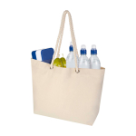 Saco de praia de algodão reciclado com asas de cordão 270 g/m2 cor natural terceira vista