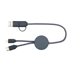 Cabo de carga rápida de plástico reciclado e sincronização 5 em 1 cor ciano segunda vista frontal