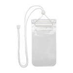 Bolsa impermeável média de plástico para telemóvel com cordão cor branco segunda vista traseira