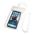 Bolsa impermeável média de plástico para telemóvel com cordão cor branco vista impressão tampografia