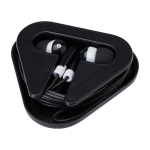 Auriculares simples com conector de áudio e estojo triangular cor preto segunda vista