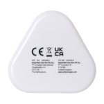 Auriculares simples com conector de áudio e estojo triangular cor branco segunda vista traseira