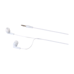 Auriculares simples com conector de áudio e estojo triangular cor branco vista detalhe 1