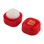 Bálsamo labial de baunilha com embalagem de plástico cúbica FPS15 cor vermelho vista impressão tampografia