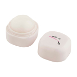 Bálsamo labial de baunilha com embalagem de plástico cúbica FPS15 cor branco vista impressão tampografia