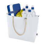 Saco de praia de poliéster reciclado com asas de cordão 23 L cor branco terceira vista
