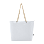 Saco de praia de poliéster reciclado com asas de cordão 23 L cor branco terceira vista frontal