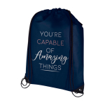 Mochila de cordão non-woven duradouro e resistente ao rasgo 5 L cor azul-marinho vista impressão serigrafia