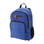 Mochila para portátil de poliéster reciclado com bolso para PC 15'' cor azul real vista impressão transfer