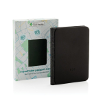 Porta-passaporte rastreável com localização Encontrar da Apple cor preto vista com caixa