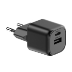 Carregador duplo de plástico reciclado com adaptador europeu 20 W cor preto