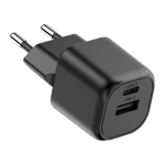 Carregador duplo de plástico reciclado com adaptador europeu 20 W cor preto terceira vista