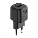 Carregador duplo de plástico reciclado com adaptador europeu 20 W cor preto quarta vista