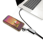 Cabo com cordão de telemóvel ecológico com 3 portas de carga cor cinzento oitava vista