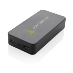 Powerbank ecológico de 20 000 mAh com 3 portas de carga cor preto vista com logo