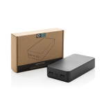Powerbank ecológico de 20 000 mAh com 3 portas de carga cor preto vista com caixa