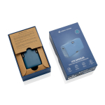 Powerbank de plástico reciclado com indicador de carga e 20 W cor azul vista com caixa