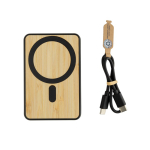 Powerbank magnético de bambu com carga sem fios 5000 mAh cor preto