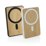 Powerbank magnético de bambu com carga sem fios 5000 mAh cor preto vista geral