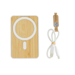 Powerbank magnético de bambu com carga sem fios 5000 mAh cor branco