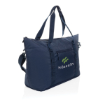 Saco térmico XL de rPET com duas asas e alça de ombro 30 L cor azul-marinho vista com logo