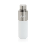 Garrafa térmica de aço reciclado com tampa antifugas 600 ml cor branco vista com logo