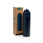 Garrafa de aço inoxidável reciclado de parede dupla de 720 ml cor azul-marinho vista com caixa