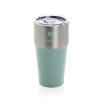 Copo térmico de aço inoxidável reciclado antigotas de 500 ml cor verde vista com logo