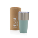 Copo térmico de aço inoxidável reciclado antigotas de 500 ml cor verde vista com caixa