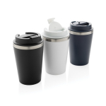 Copo térmico ecológico de parede dupla com tampa antigotas de 350 ml cor preto vista geral