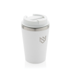 Copo térmico ecológico de parede dupla com tampa antigotas de 350 ml cor branco vista com logo