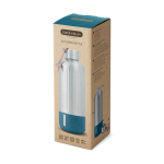 Garrafa térmica grande de aço inoxidável Black+Blum 850 ml cor turquesa vista com caixa