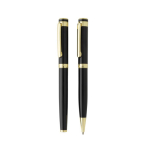 Conjunto de canetas de latão reciclado com detalhe dourado, tinta azul cor preto