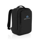 Mochila de rPET para viajar com capacidade para 19 L e pega superior cor preto vista com logo