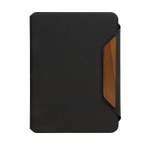 Porta-fólios de rPET e nogueira com papel creme, folhas A5 pautadas cor preto