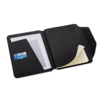Porta-fólios de rPET e nogueira com papel creme, folhas A5 pautadas cor preto terceira vista