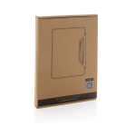Porta-fólios de rPET e nogueira com papel creme, folhas A5 pautadas cor preto segunda vista com caixa