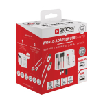 Adaptador de viagem mundial com 2 portas e cabo incluído Skross cor branco vista com caixa
