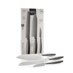Conjunto de facas de cozinha de aço inoxidável, gama alta Boska cor prateado brilhante vista com caixa